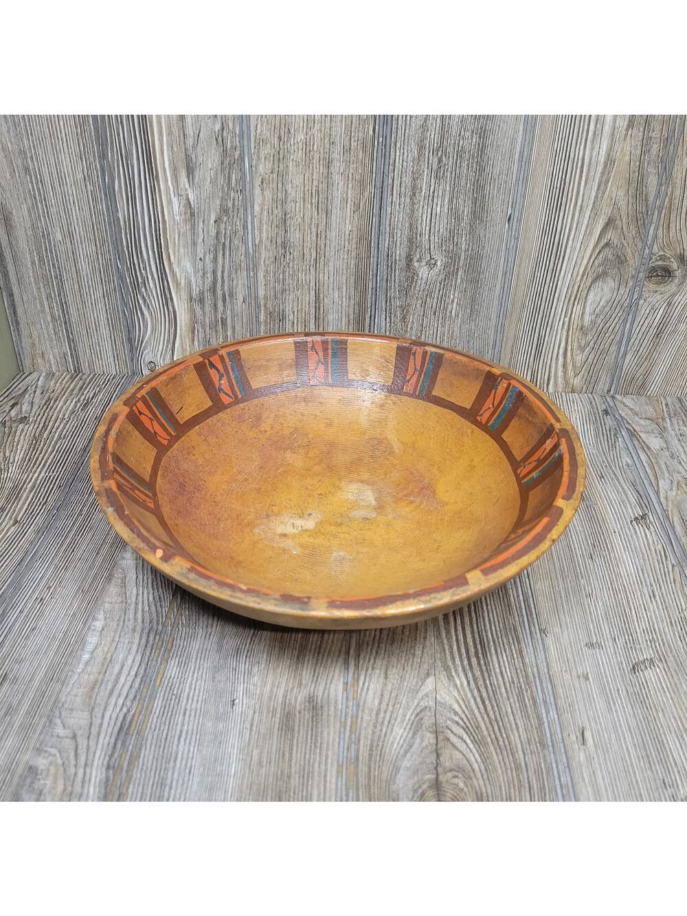 Munising Vintage Wood Bowl 11" Oval Primitive Painted Farmhouse Kitchen Decor